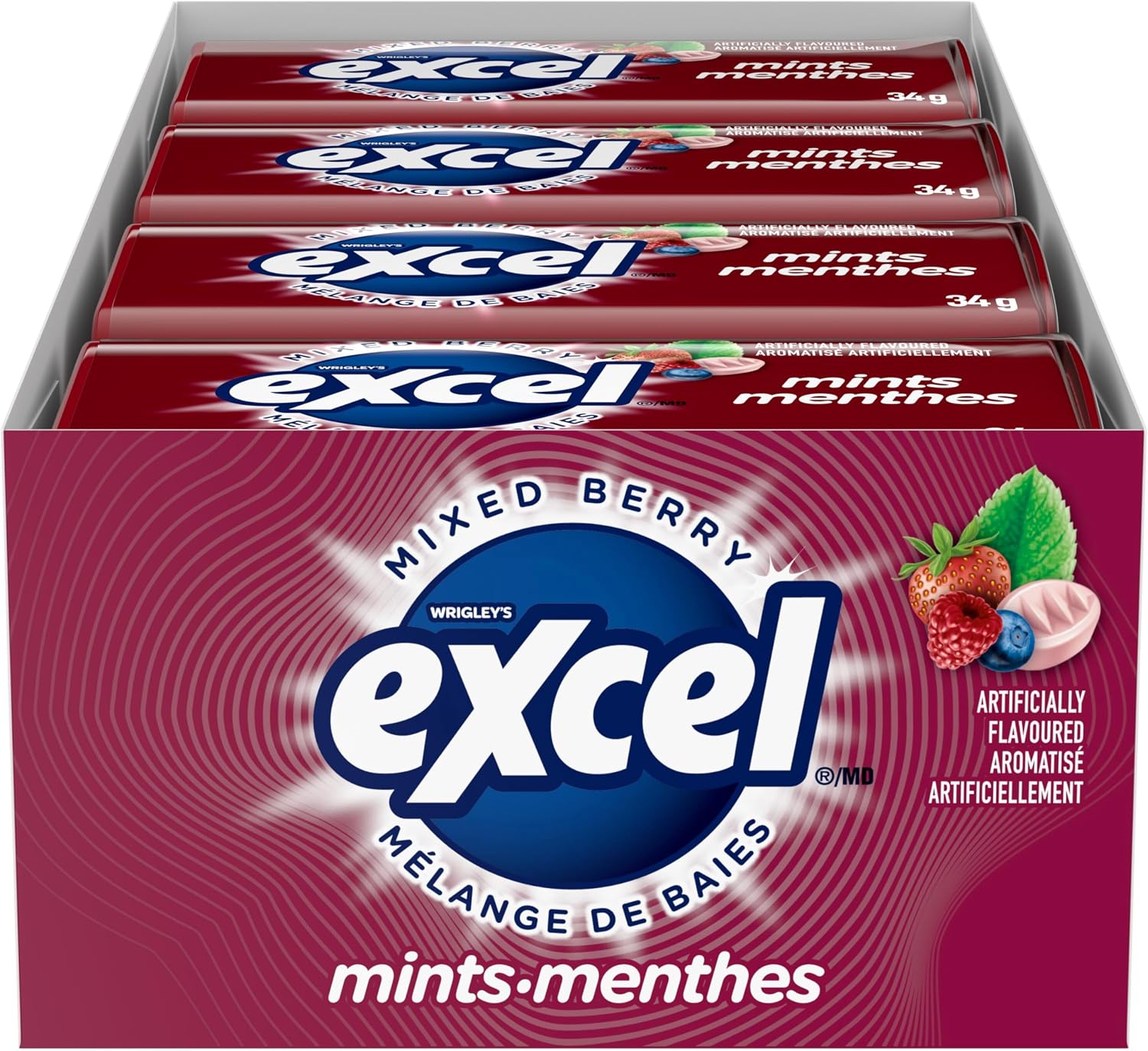 EXCEL, Mixed Berry Flavoured Mints,34g, Tin, 8 Packs