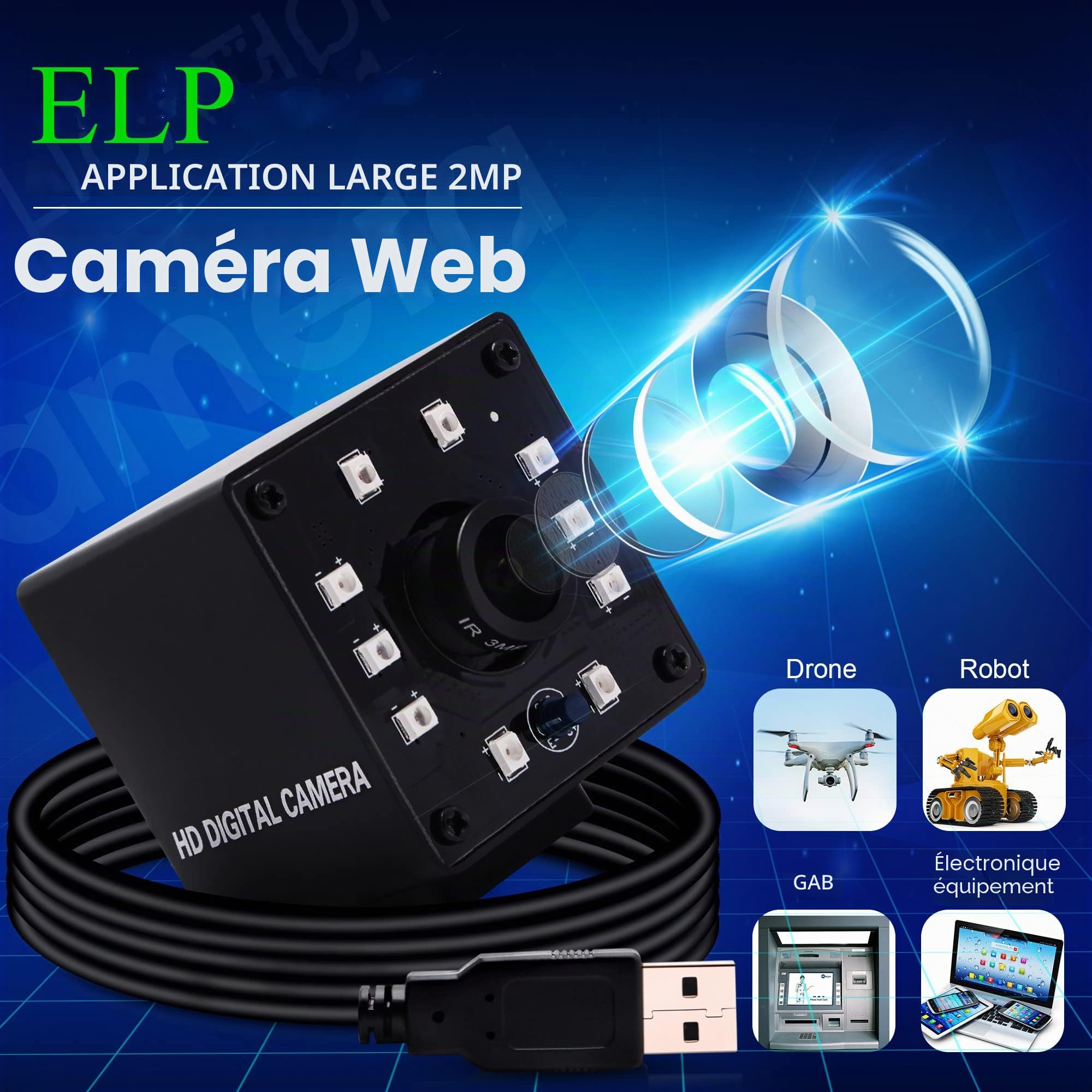 ELP KL36IR 1080P Webcam Full HD Vision Nocturne Infrarot PC Caméra 720P/60FPS Plug and Play Appareil Photo Video Web Cam USB avec IR Cut