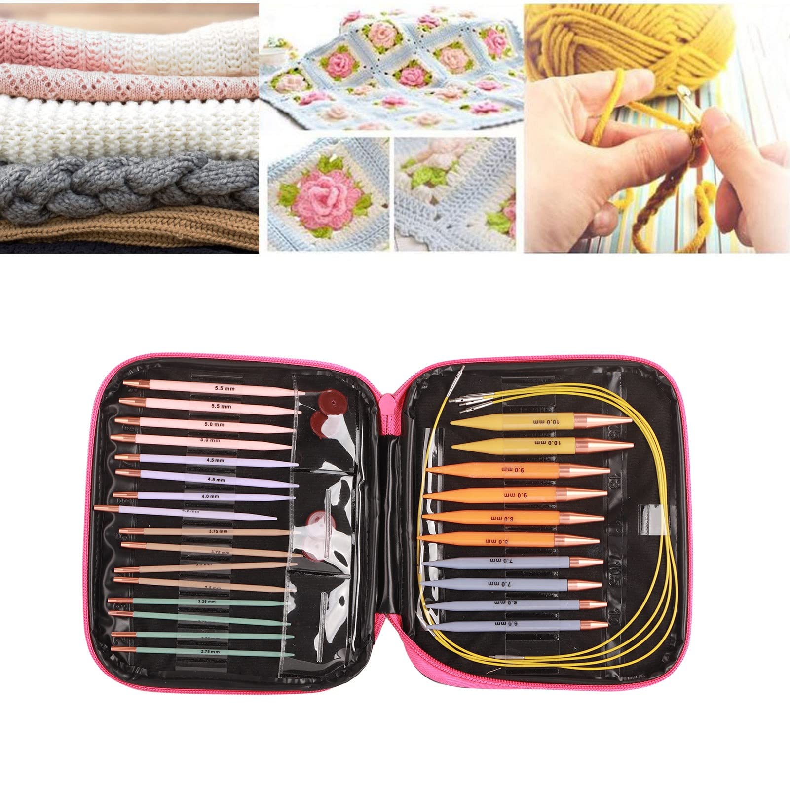 Dilwe Set di uncinetti, 13 paia di uncinetti lisci colorati in alluminio, kit per ferri da maglia multiuso, con , per calze, maglioni e cappelli