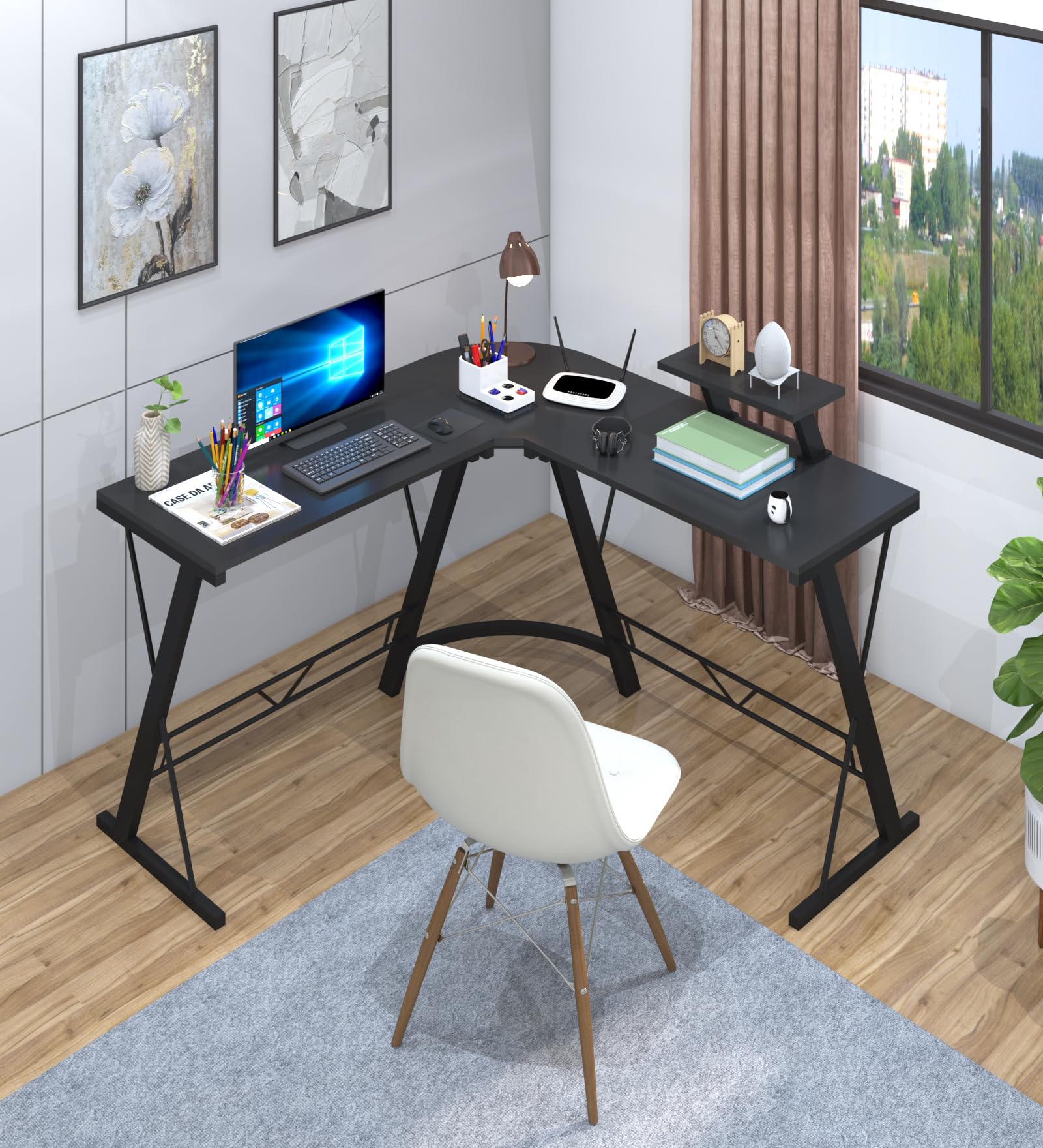 Klaxon L Shaped Study Table for Students and Adults/Computer Table for Home-Office/Gaming Table/Computer Desk for Corner - Wood & Metal (Gaming - Black, Installation by Klaxon) (B0DHH75BLC) Amazon Price History, Amazon Price Tracker