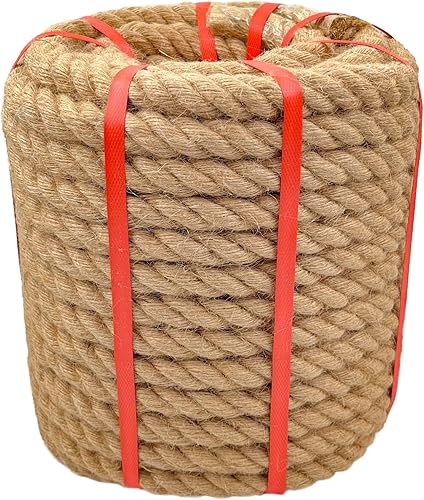 Cuerda de cáñamo natural (1 pulgada x 100 pies), cuerda de manila trenzada gruesa de yute para manualidades, cuerda de columpio de porche, cuerda de