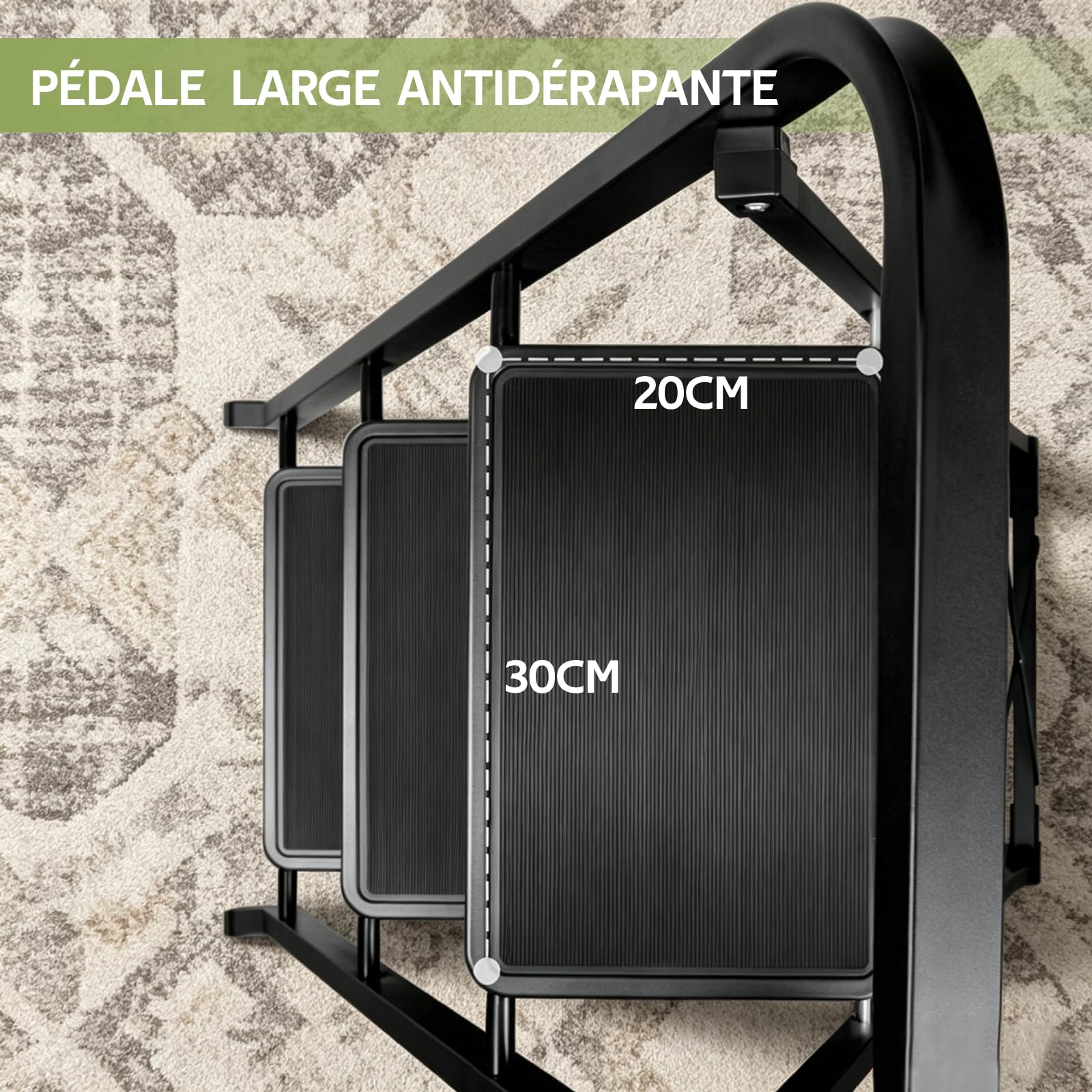 Échelle Pliable 3 Marches Escabeau Pliante Antidérapante, Noir | Capacité Max 150kg, Acier Robuste, Intérieur Extérieur, Escabeaux 3-Level