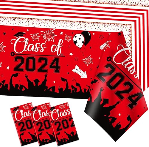 Miniatura 8 de Manteles de graduación, 3 unidades de plástico de Talla Grande 1.37 m x 2.74m Felicidades graduado, decoración para fiesta de graduación de la clase