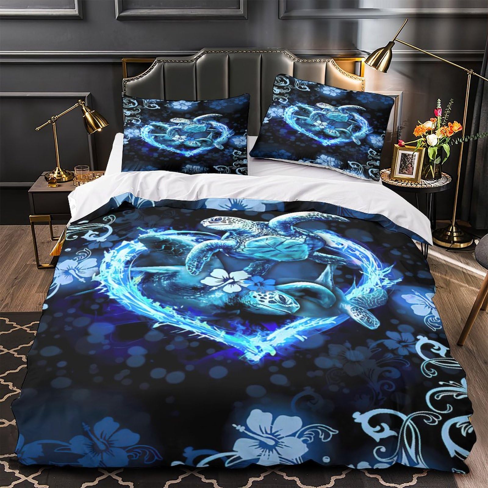 Housse de couette tortue marine bleue pour décorer une chambre d'enfant sur le thème océan