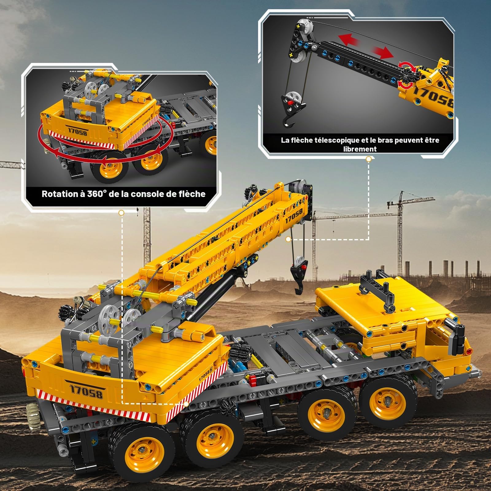 Mould King 17058 Technique Kit de construction camion de grue 997 pièces composé de grue et de camion, grue de chantier mobile, pour adultes à partir d'adultes (version statique)