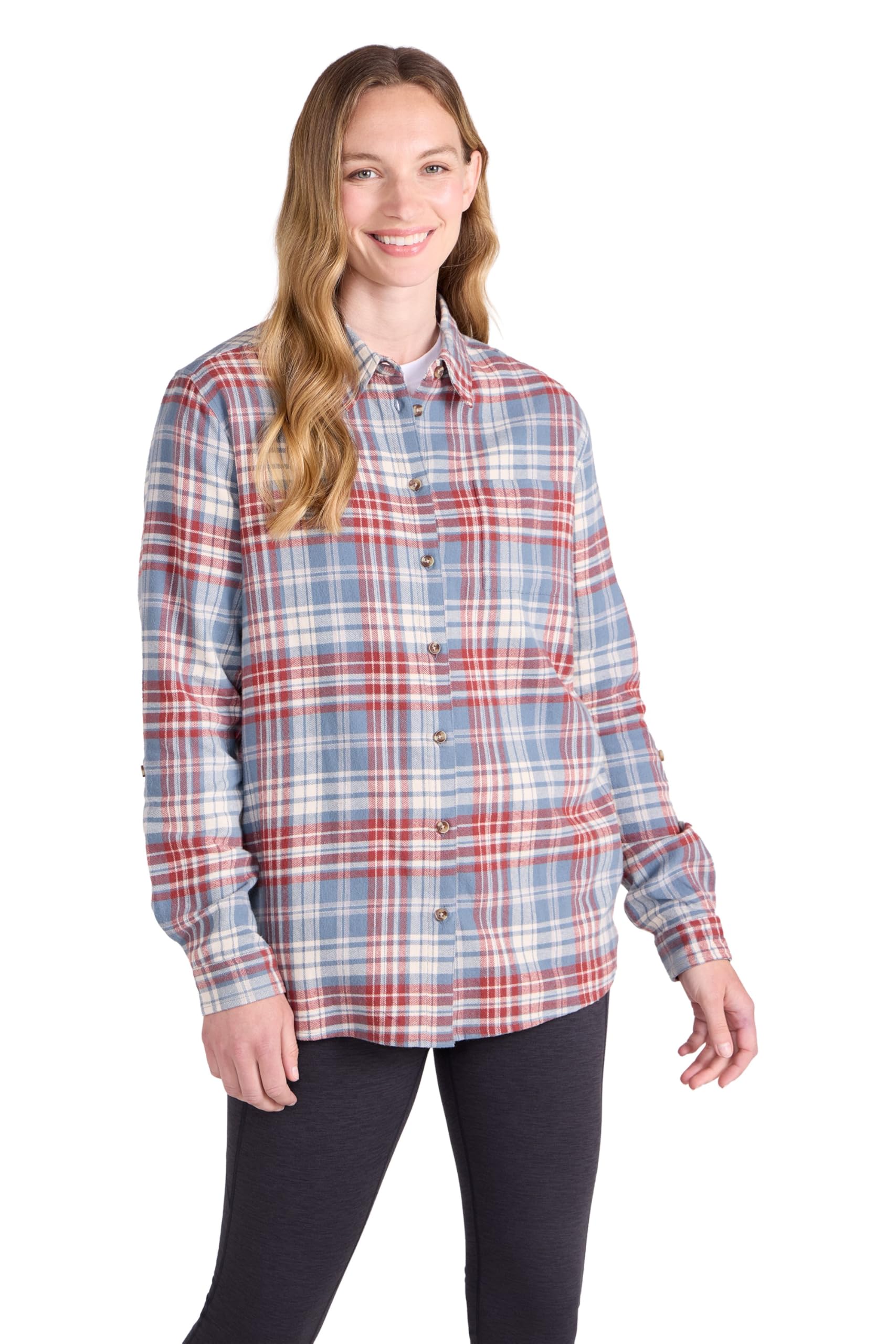 Mountain Warehouse Women's 'Balsam' Brushed Long Sleeved Relaxed Fit Longline Flannel Shirt in Pale Blue | Size: 10