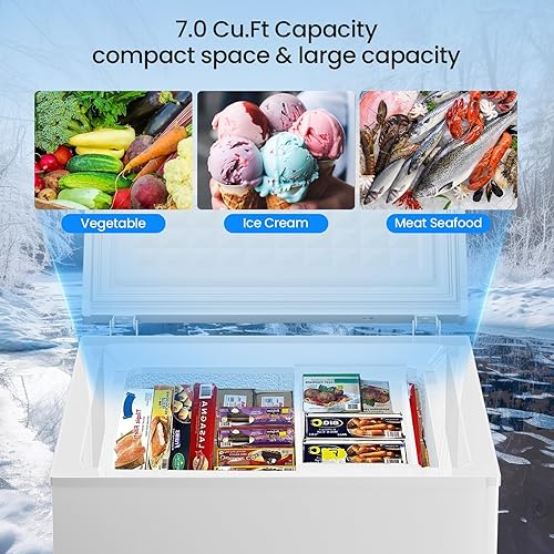 Miniatura 34 de Kismile Congelador de pecho de 2.8 pies cúbicos con cesta extraíble, puerta abierta, congelador compacto con temperatura ajustable para el hogar