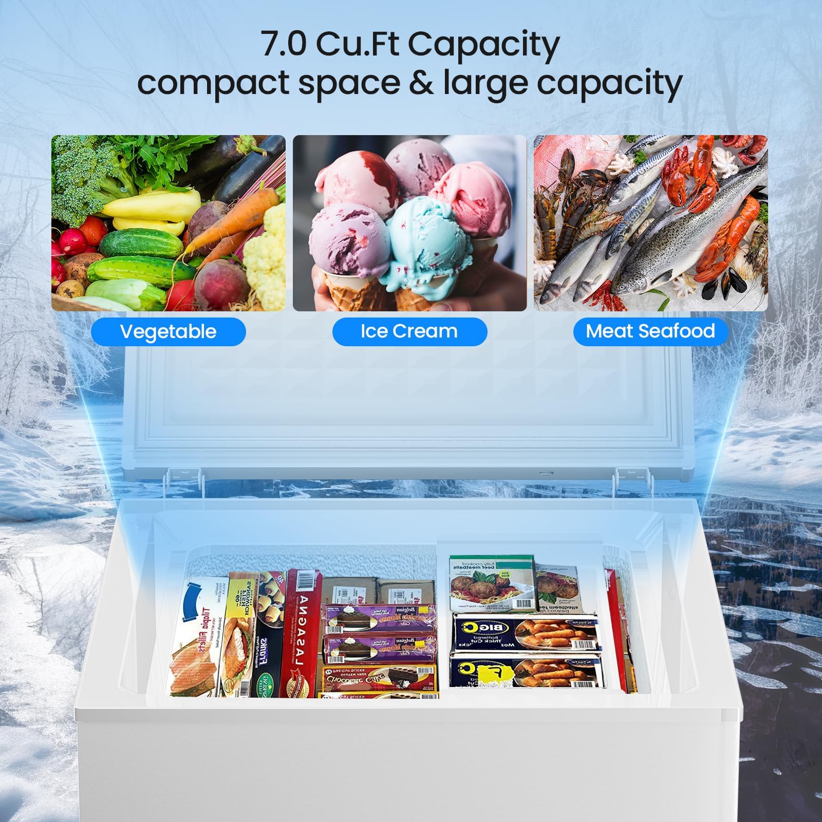 Kismile 3.5 Cubic Feet Chest Freezer With 2 Removable Baskets Free Standing Top Open Door Small Deep Freezer With Adjustable Temperature For Home/Kitchen/Office/Bar (3.5 Cubic Feet, White) on Fridge.com - View 4