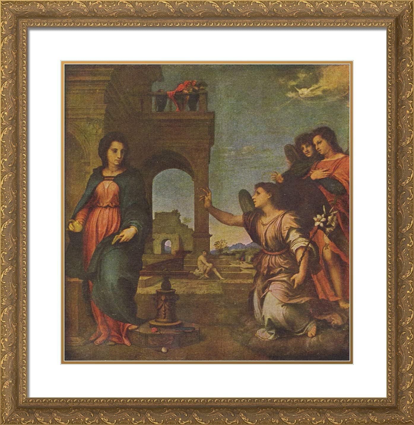 ArtDirect Del Sarto, Andrea 20x20 Black Ornate Framed Art Print with Double Matting Titled: The Annunciation