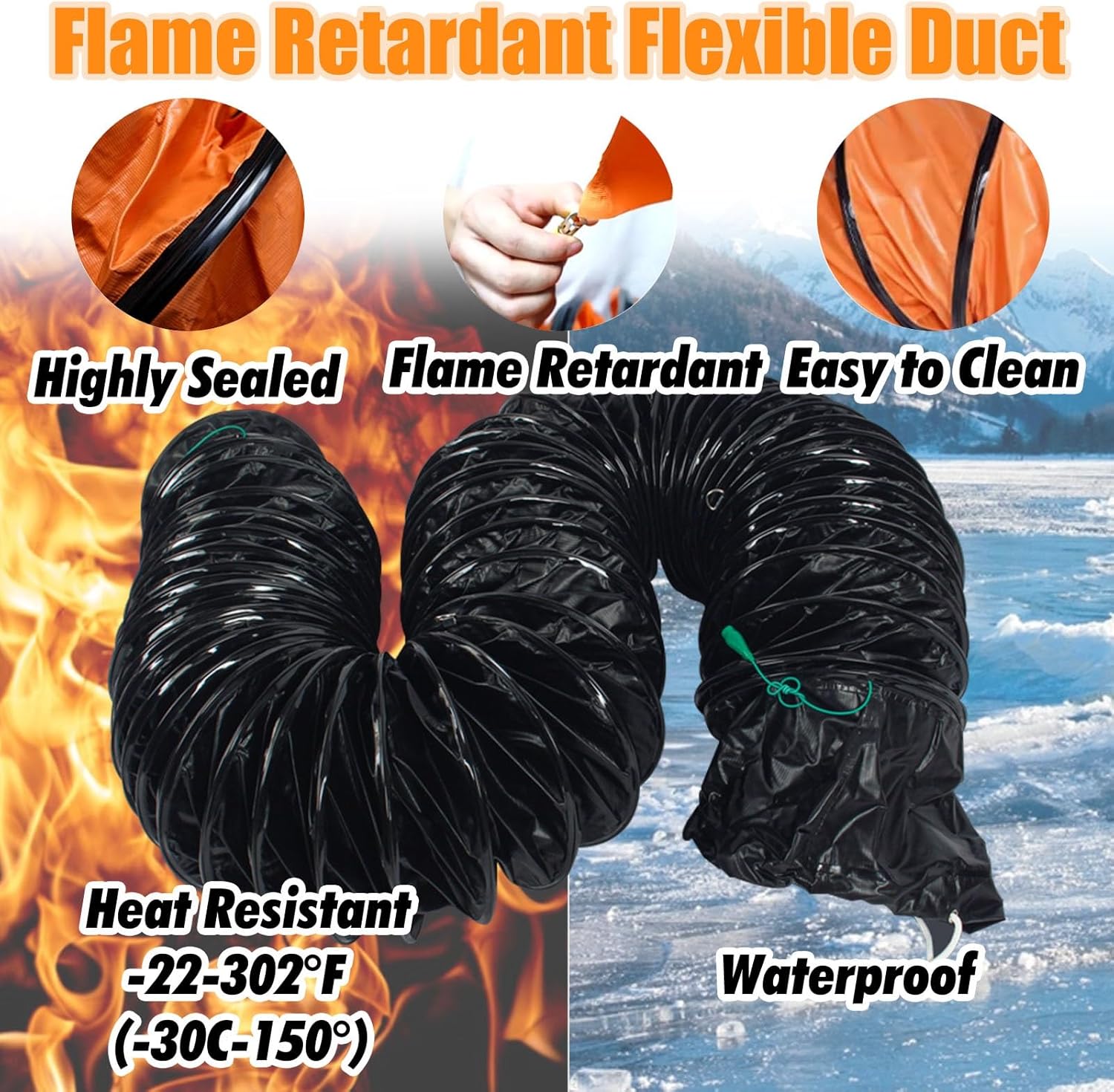 Extendable Utility Blower Fan Duct Hosing, Flame Retardant Flexible Duct Hose/Industrial Flexible Ducting, Portable Air Duct For Kitchen Growing Rooms(L 9.8ft/3m,ID 24in/600mm)