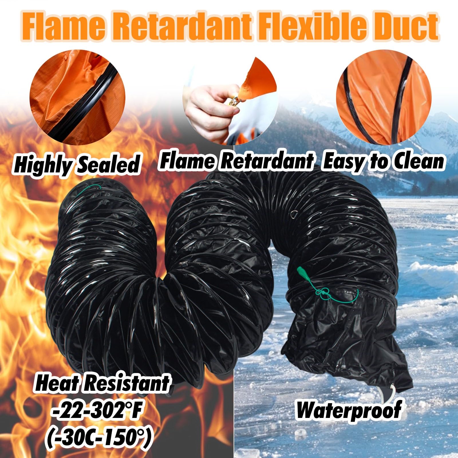 Tubo Flexible Manguera De Conducto Para Ventilador Uso General Extensible, Manguera Conducto Flexible Ignífuga, Conducto Aire Portátil Salas Cultivo Cocina(L 9.8ft/3m,ID 10in/250mm)