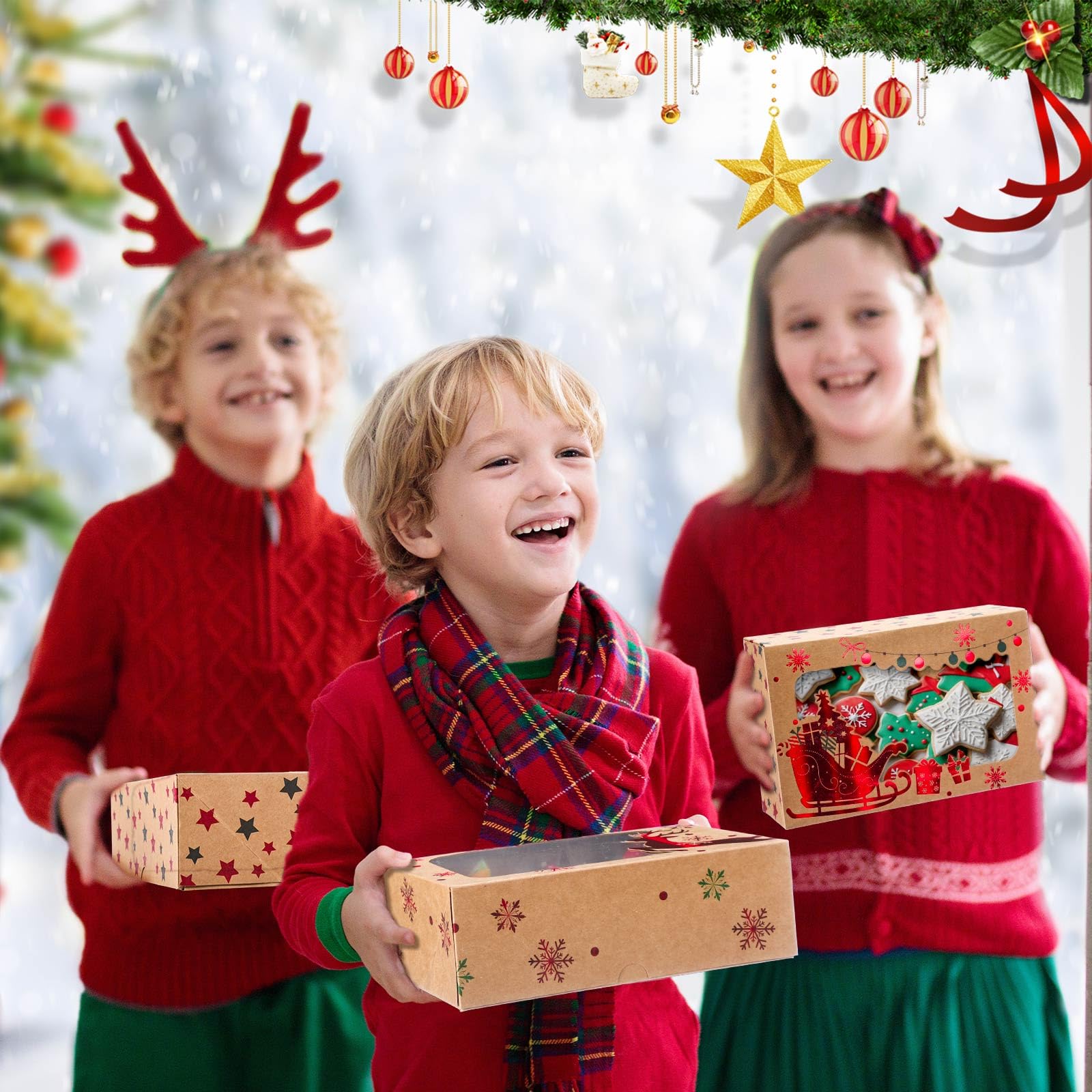 Zhanmai 24 Pcs Christmas Cookie Boxes with Window Xmas Party Treat