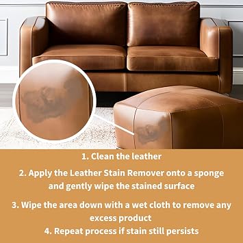 Leather Stain Remover | Quickly Removes Stubborn Stains | Works Well On Dye Transfer, Paint, Food Spills | Cleans Leather Furniture, Car Interior, Bags, and More (250 ml / 8.5 oz)