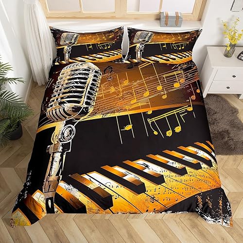 Miniatura 11 de Juego de funda de edredón de cinta musical vintage, tamaño matrimonial, juego de ropa de cama con estampado de cinta retro de los años 80, funda de