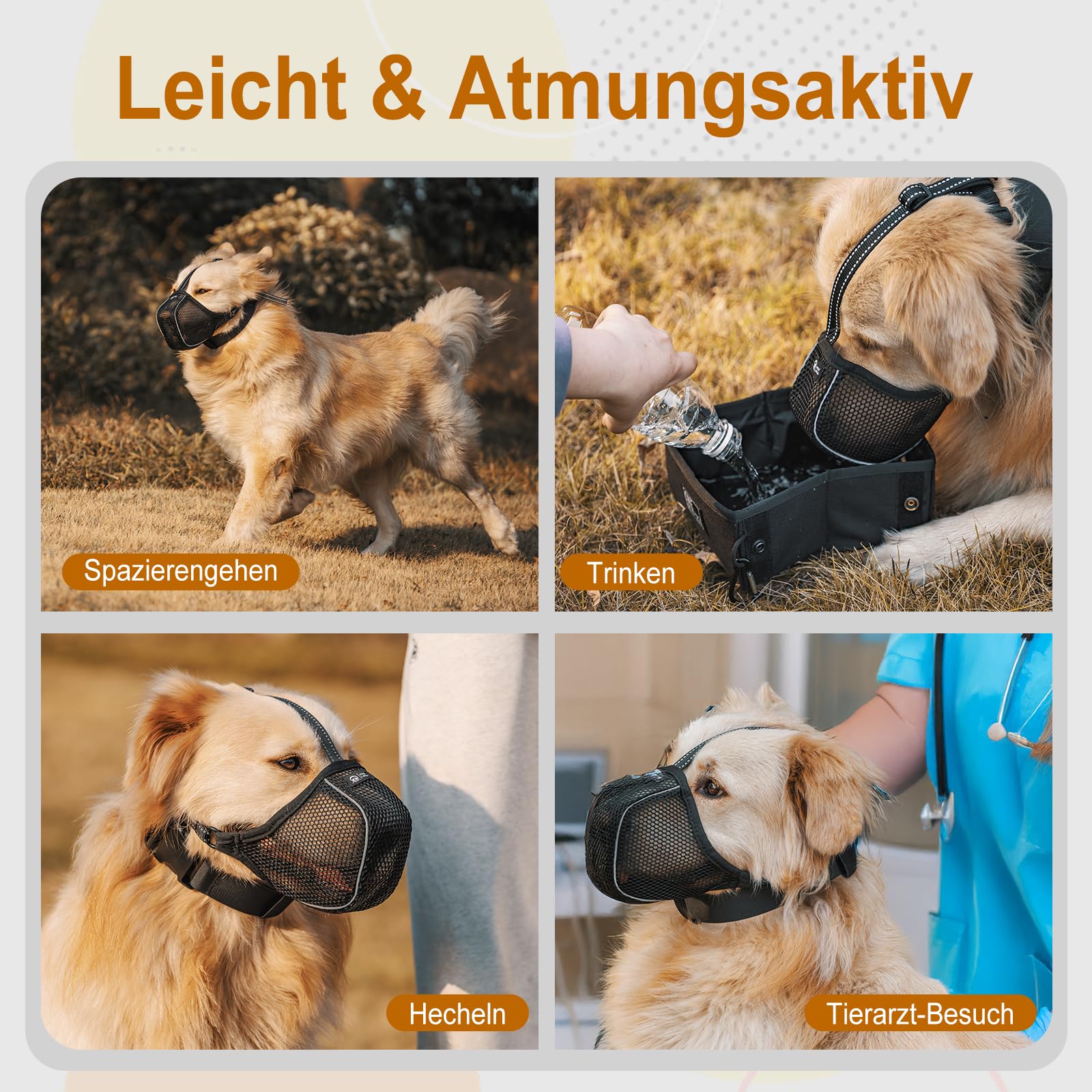 Arblina Hund Maulkorb, Weiches Netz Atmungsaktiv Maulkorb für Kleine, Mittlere, Große Hunde, Anti-Rutsch Verstellbar Maulkörbe mit DREI Riemen & Licht-Reflektierende Einfädeln, Schwarz, S