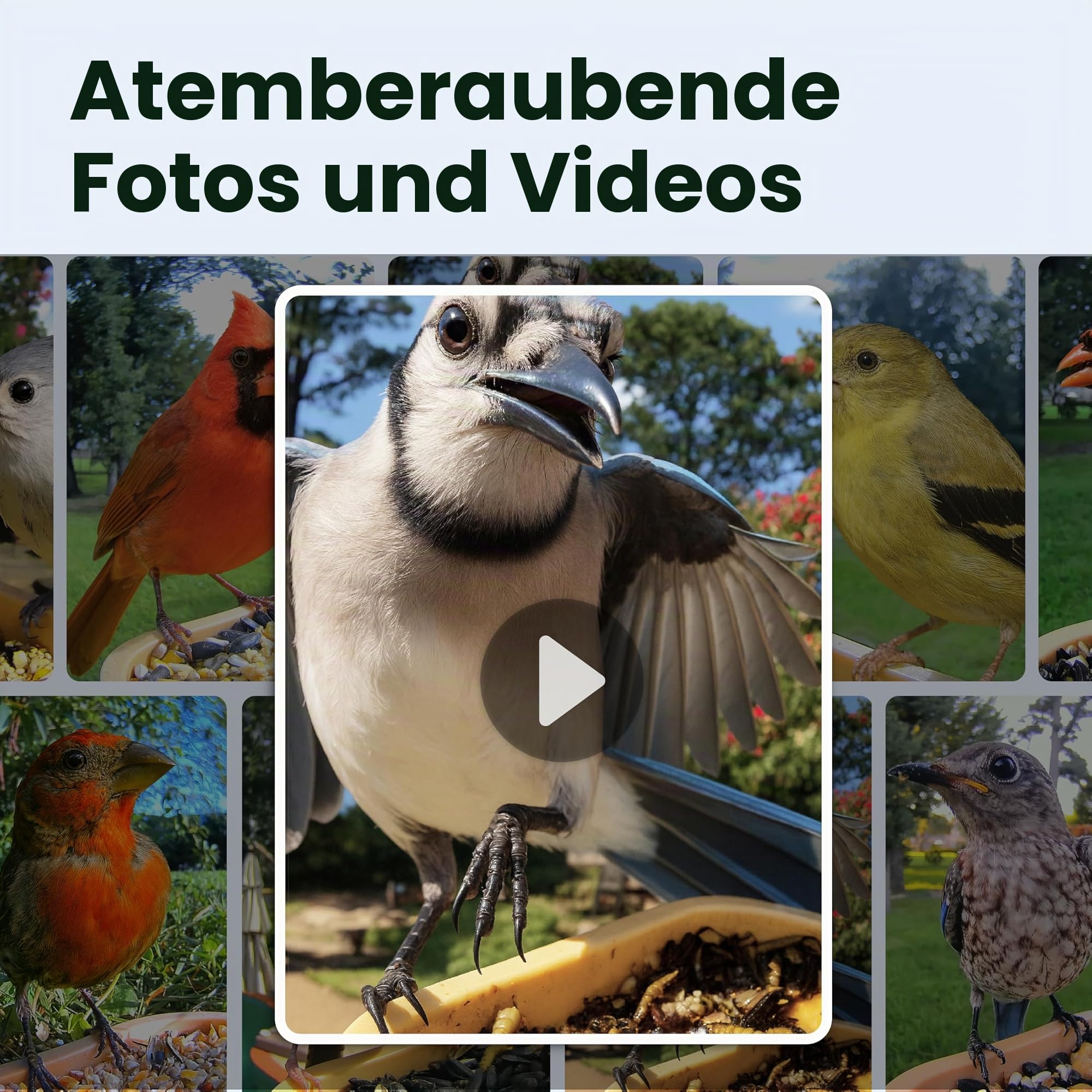 Birdfy Smart Vogelfutterhaus mit Kamera für Anfänger, Vogelfutterspender mit Nachtsicht, KI Vogelerkennung kostenlos, IP66 Wasserdicht für Vogelliebhaber