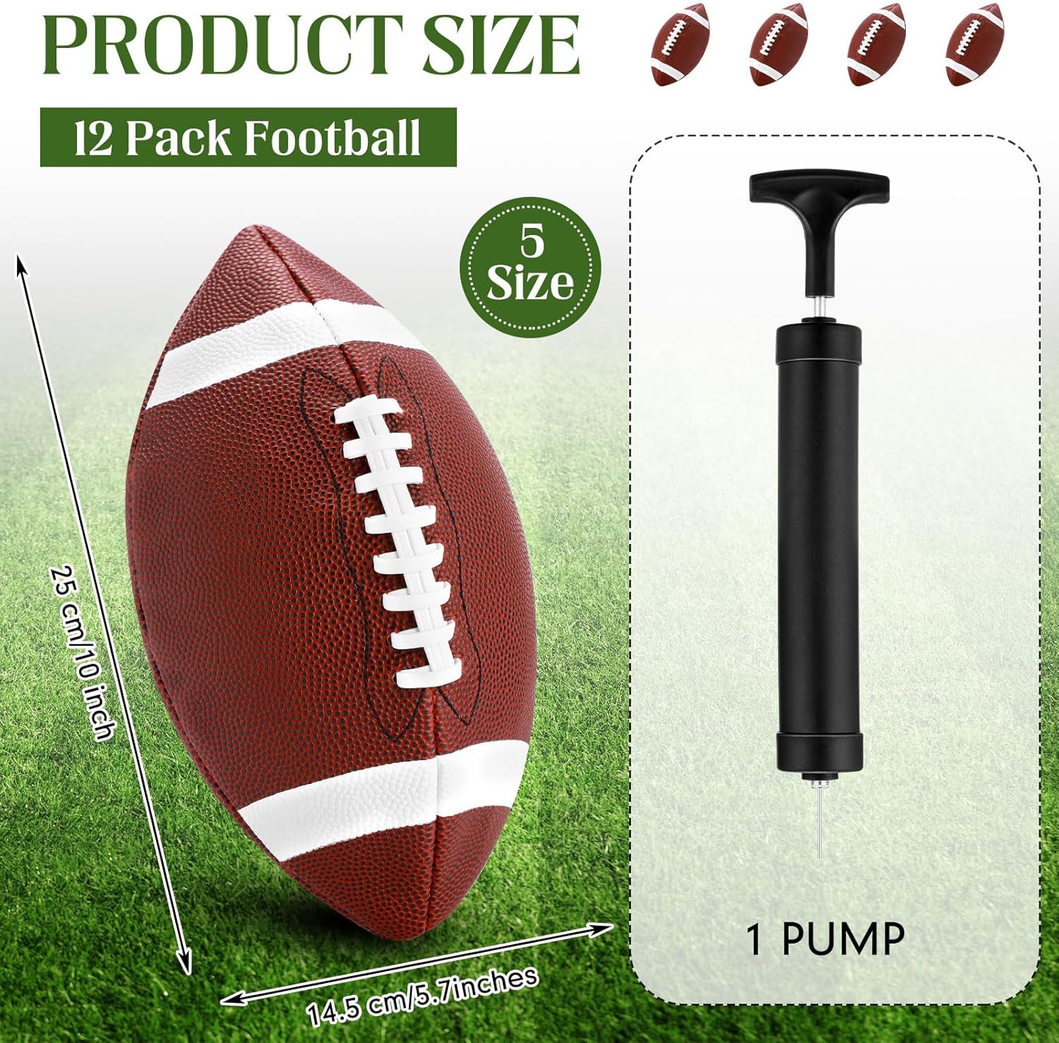 Jerify 12 Pcs Composite Leather Footballs Official Composite Ball Inflatable Football with Pump Indoor Outdoor Football Bulk for Training and Recreational Play