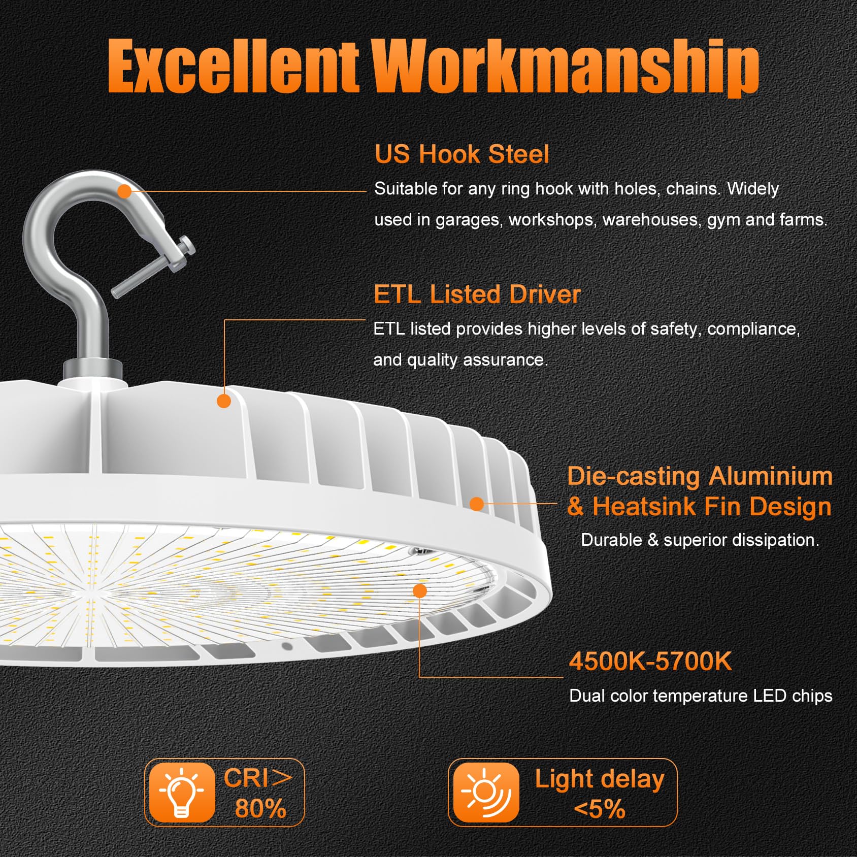 6 Pack LED High Bay Light 240W 200W 150W Adjustable UFO High Bay LED Lights 4500K 5000K 5700K — view 5