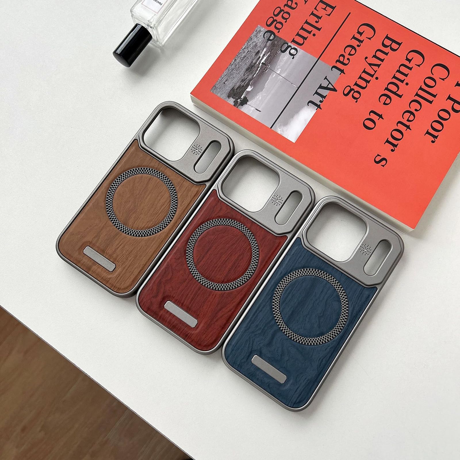 Magnetische Hülle für iPhone 17 Pro Max/17 Pro/17 Air/17, Dünne Holz Muster Rahmenlose Handyhülle Gefrostet rutschfeste Schutzhülle,Schwarz,17 Pro