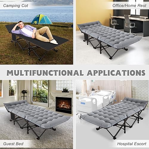 Miniatura 5 de ABORON Catre plegable para acampar con alfombrilla para adultos, cama resistente al aire libre con bolsa de transporte, catres de campamento de