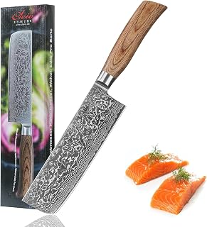 Wakoli EDIB Pro Premium Nakiri Knife with 18 cm Blade in 67 Layers Damascus Steel with Pakka Wood Handle, Damascus Kitchen Knife and Professional Chef's Knife
