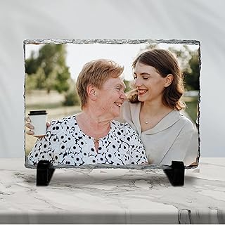 Personalized Photo Slate Plaque Frame, Customize Heart Round Square Shape Stone Picture, Custom Memorial Painting Gifts for Mothers Fathers Day Valentines Wedding Christmas (Rectangle-8"L x 6"W)