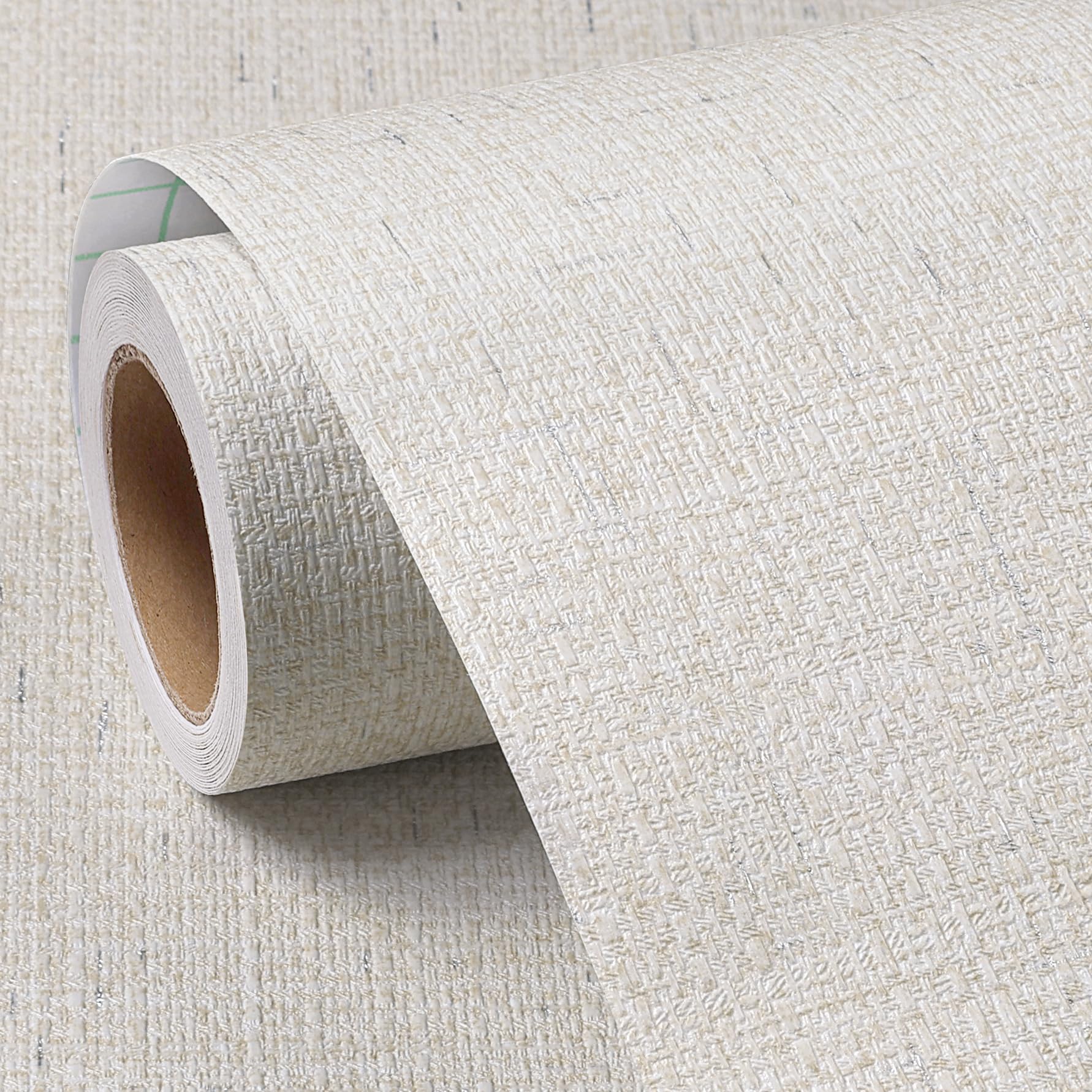 FunStick Textured Beige and White Wallpaper Peel and Stick Sticky Back Plastic for Furniture Decorative Neutral Faux Woven Grasscloth Bedroom Bathroom Wallpaper Self Adhesive White Vinyl Wrap 40CMx2M