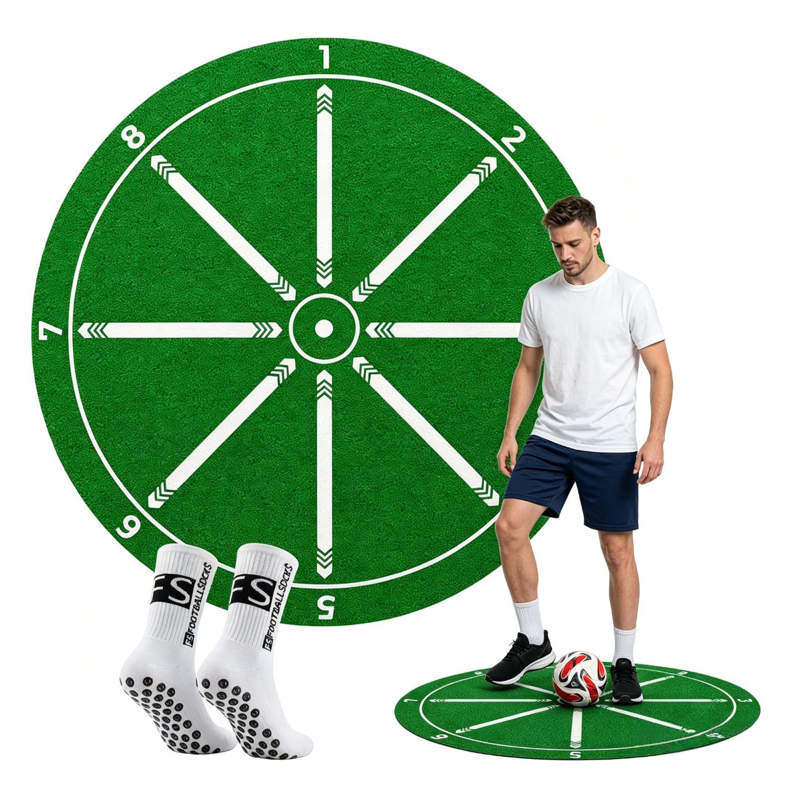 FERNVALE Football Training Mat with Grip Socks Soccer Skills Dribbling Mat Non-Slip Football Footwork Agility Equipment for Ball Control Coordination & Indoor Home Practice
