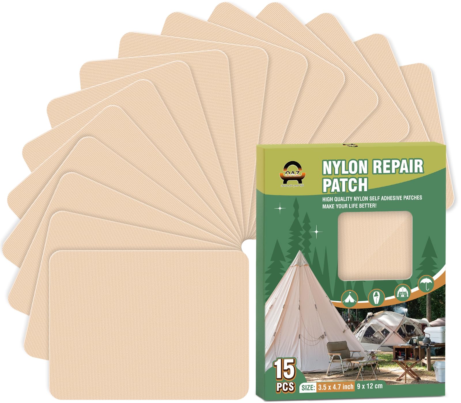 15 Pieces 9 x 12 cm Nylon Repair Patches Nylon Fabric Patch Self-Adhesive Tent Repair Tape Waterproof Lightweight Repair Patches Repair Patch Kit for Clothing Down Jacket Bag (Beige)