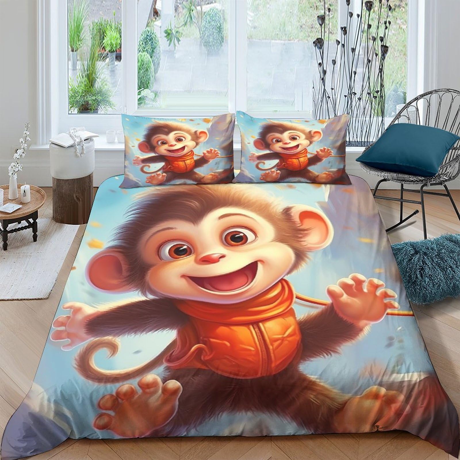 Housse de couette 220x240cm singe ICOBES pour remplacer le linge de lit difficile à repasser