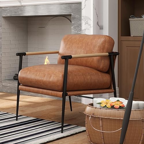 Miniatura 8 de LukeAlon Juego de 2 sillas auxiliares de piel sintética, sillas de descanso ultra suaves con patas de metal, sillones modernos tapizados de mediados