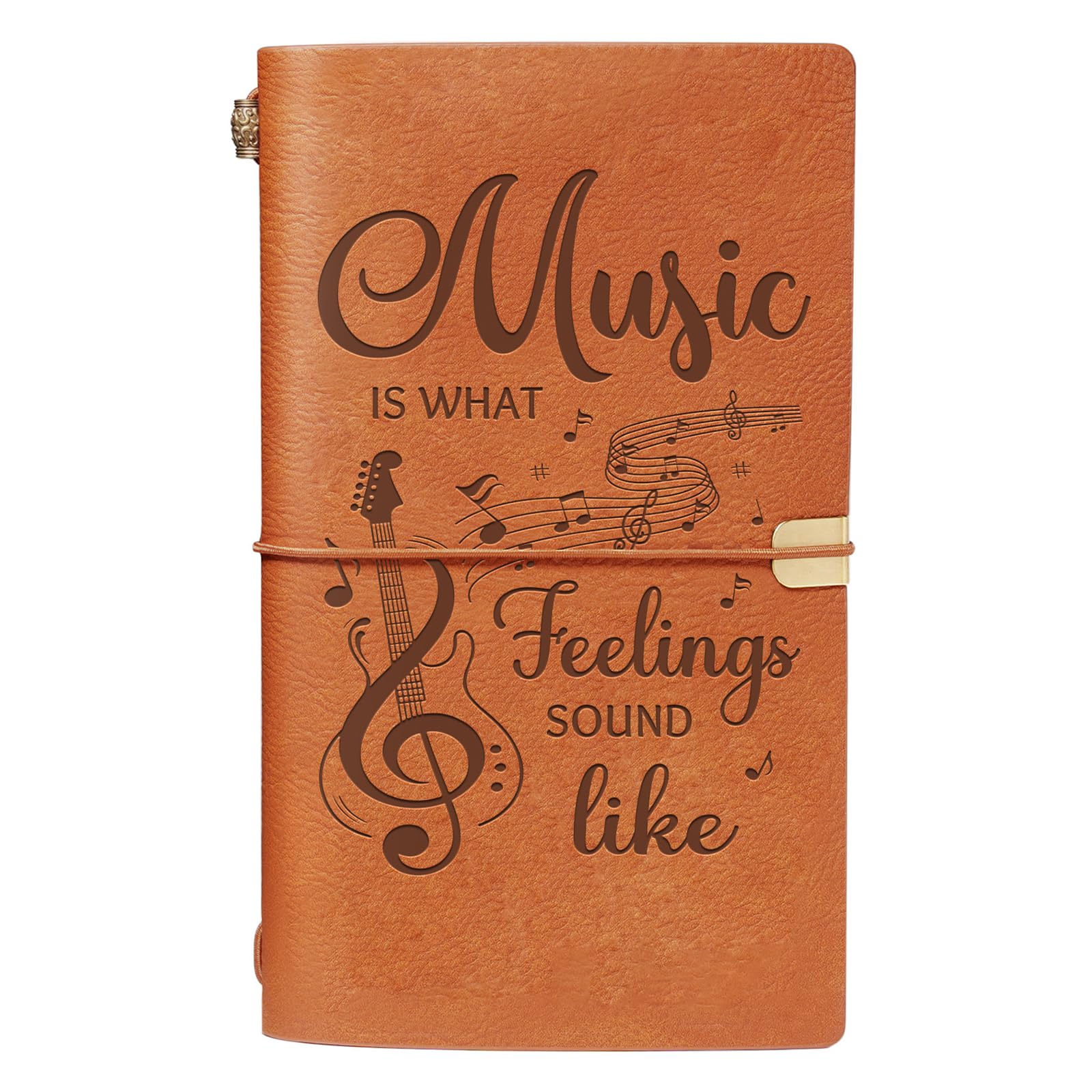 Music Lover Gifts for Women Men, Leather Journal Notebook with “Music Is What Feelings Sound Like” Quote, Refillable Leather Writing Journal for Musicians,Teacher, Songwriters