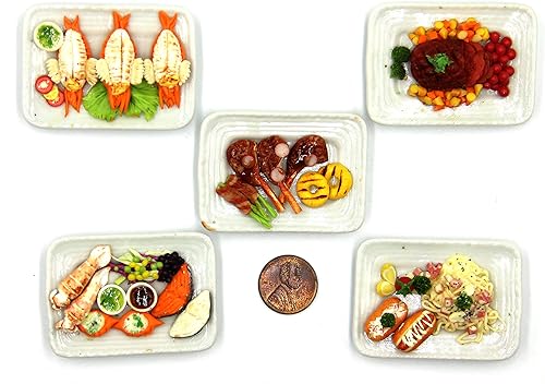 Miniatura 1 de Magma Brick Lovely Mixed 5 variadas a la parrilla, con plato de aperitivo casa de muñecas en miniatura, comida pequeña para coleccionables,