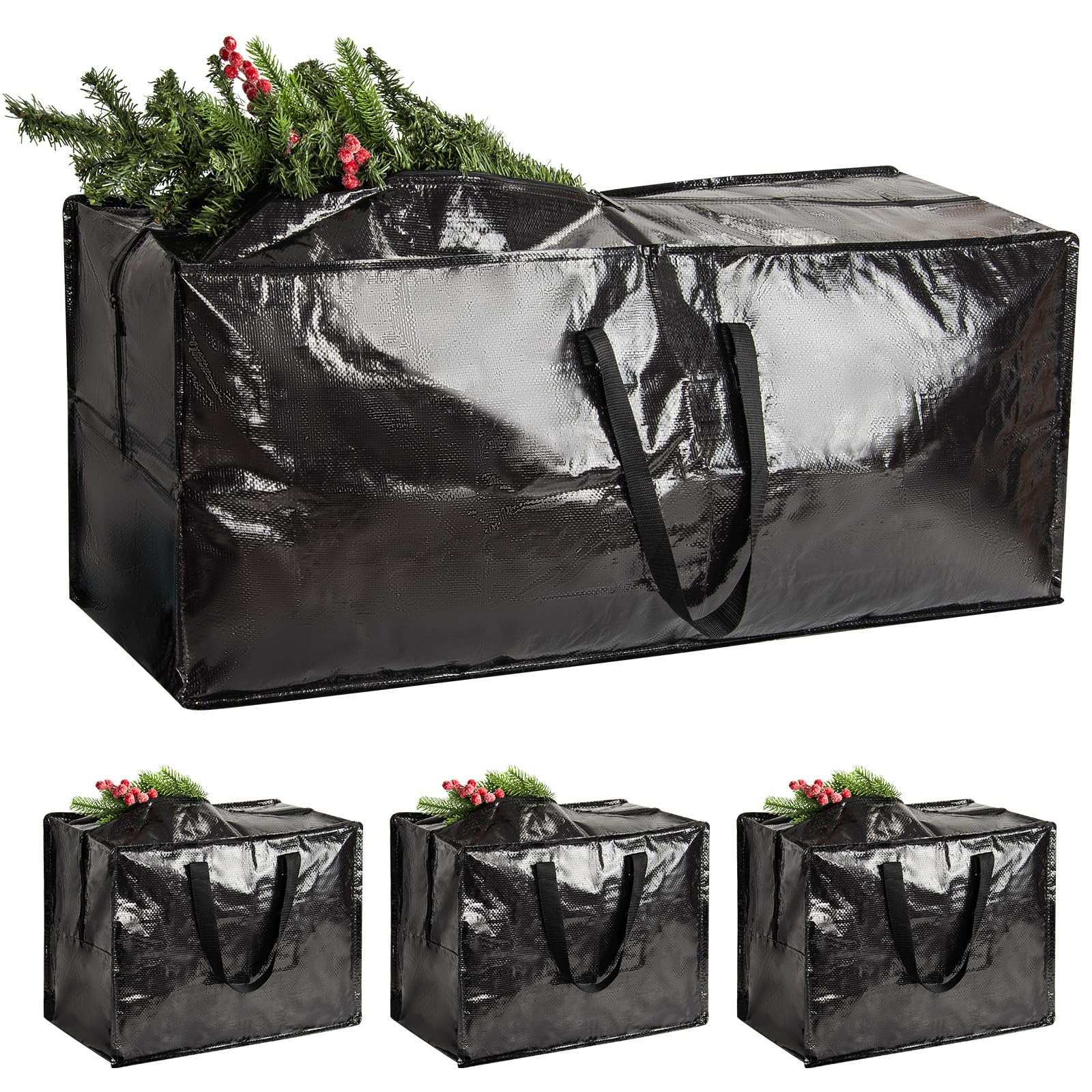 Set di 4 sacchetti per albero di Natale, impermeabili, organizer per alberi sezionali, decorazioni, luci e confezioni regalo, con manici rinforzati e cerniera resistente