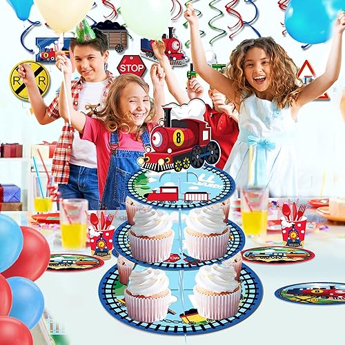 Miniatura 6 de Lide Road Soporte de cartón para cupcakes de tren de 3 niveles, suministros para fiesta de cumpleaños, torre redonda para pastel de postre para baby