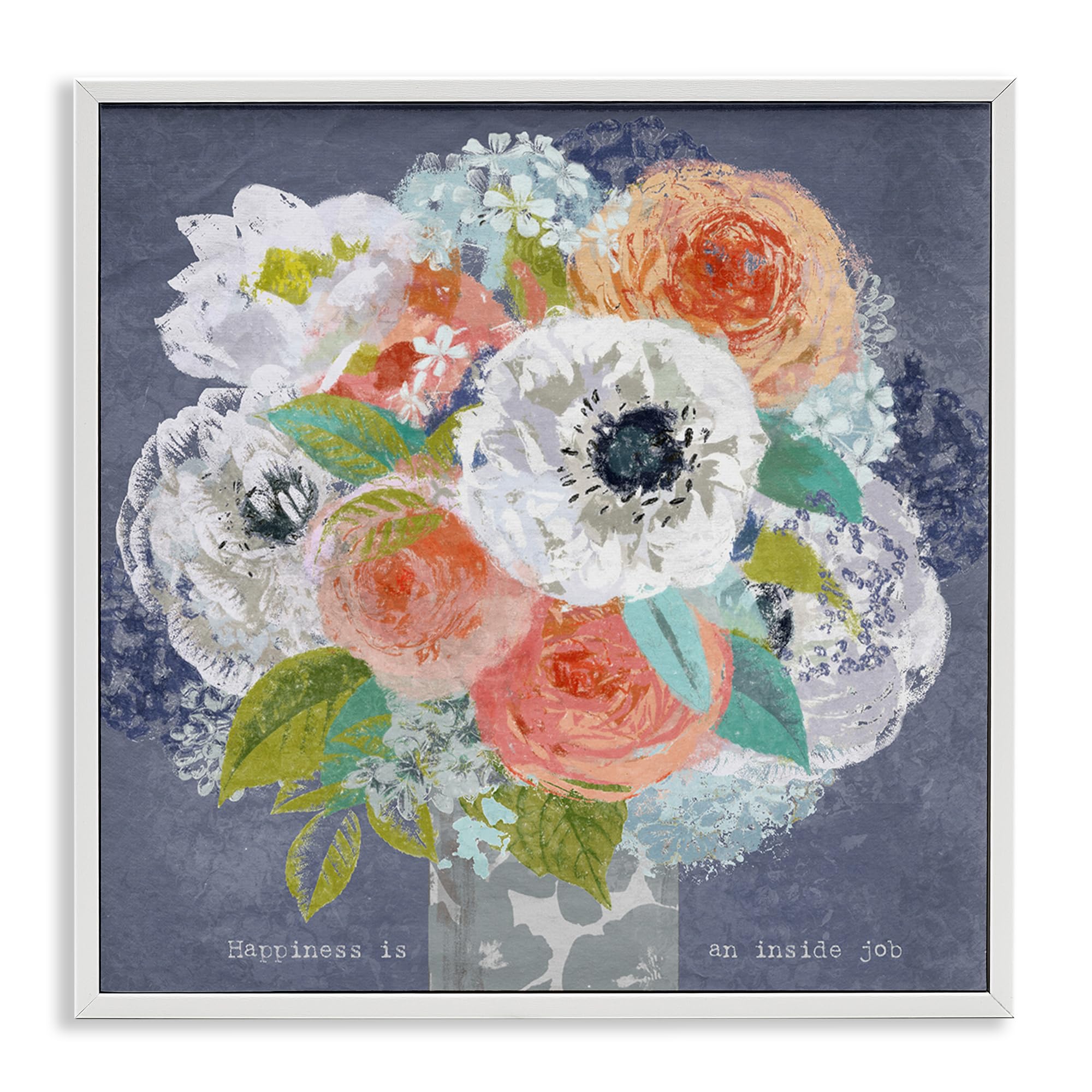 Stupell Industries 'Happiness Is An Inside Job', Framed Giclee Art, White, 24 x 24 Inches, Easy to Hang and Sturdy, Made in USA, by Suzanne Nicoll