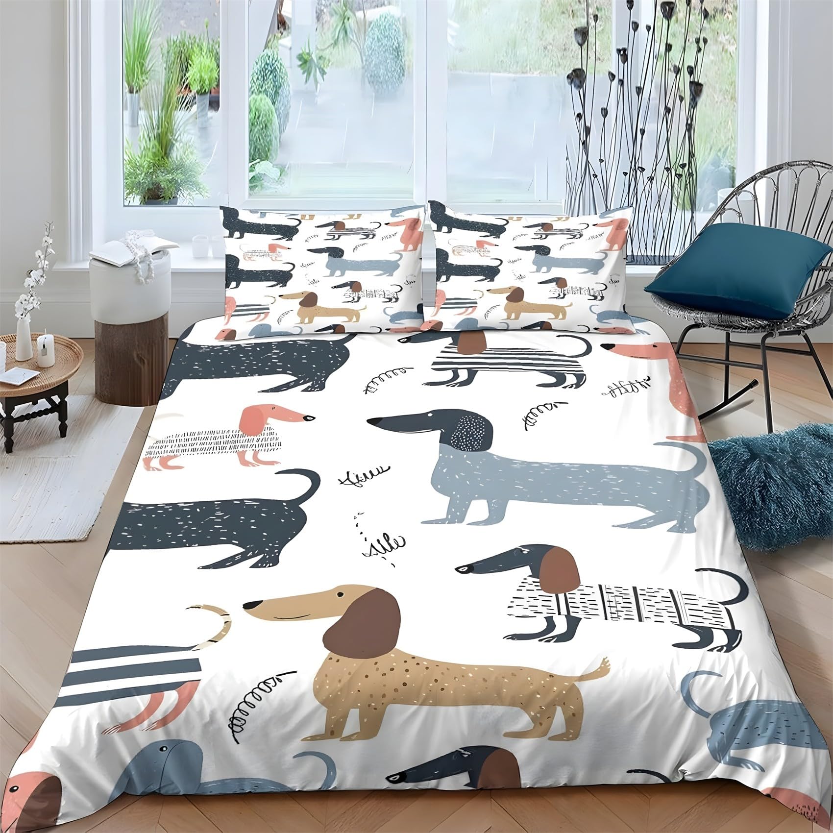 Housse de couette teckel parure de lit microfibre 220x240 et taies d'oreiller 65x65