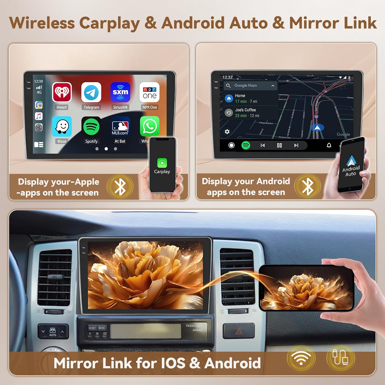[4+128G] Android 15 Car Stereo for Toyota 4runner 2002-2009(Support J-B-L System), 9'' In-Cell Touchscreen 4runner Radio Wireless Carplay Android Auto 5GWiFi Bluetooth Mirror Link GPS FM/EQ Backup Cam