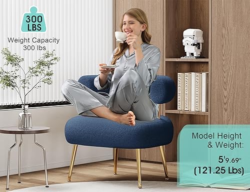 Miniatura 3 de Silla decorativa de Sherpa Boucle de mediados de siglo, silla redonda tapizada con brazo de barril para espacios pequeños, sofá de esquina lateral