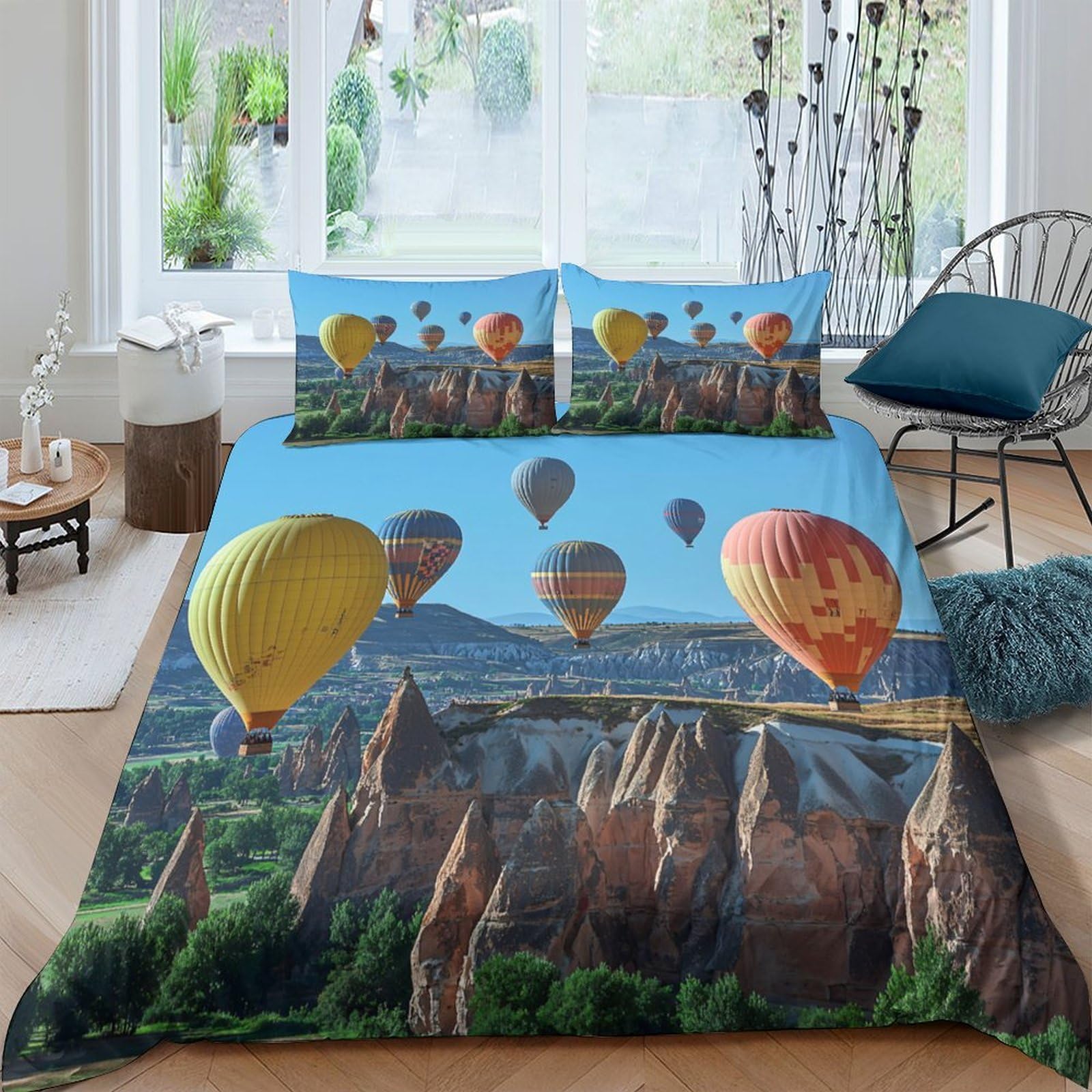 Ctjqhvkz Style-6 3D Printed Hot Air Balloon Fitted Sheet Microfiber Scenic Canyon Bed Cover For Bedroom Guest Room Modern Decor Single（135X200cm）