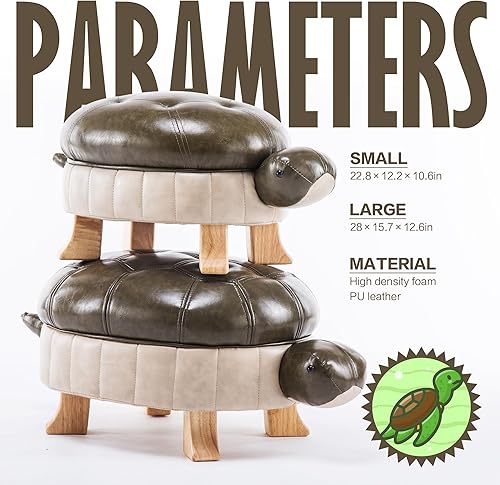 Miniatura 3 de Reposapiés otomano tapizado de animales, puf de cuero otomano tapizado con tortuga, taburete de madera para sala de estar, dormitorio, sofá, banco y