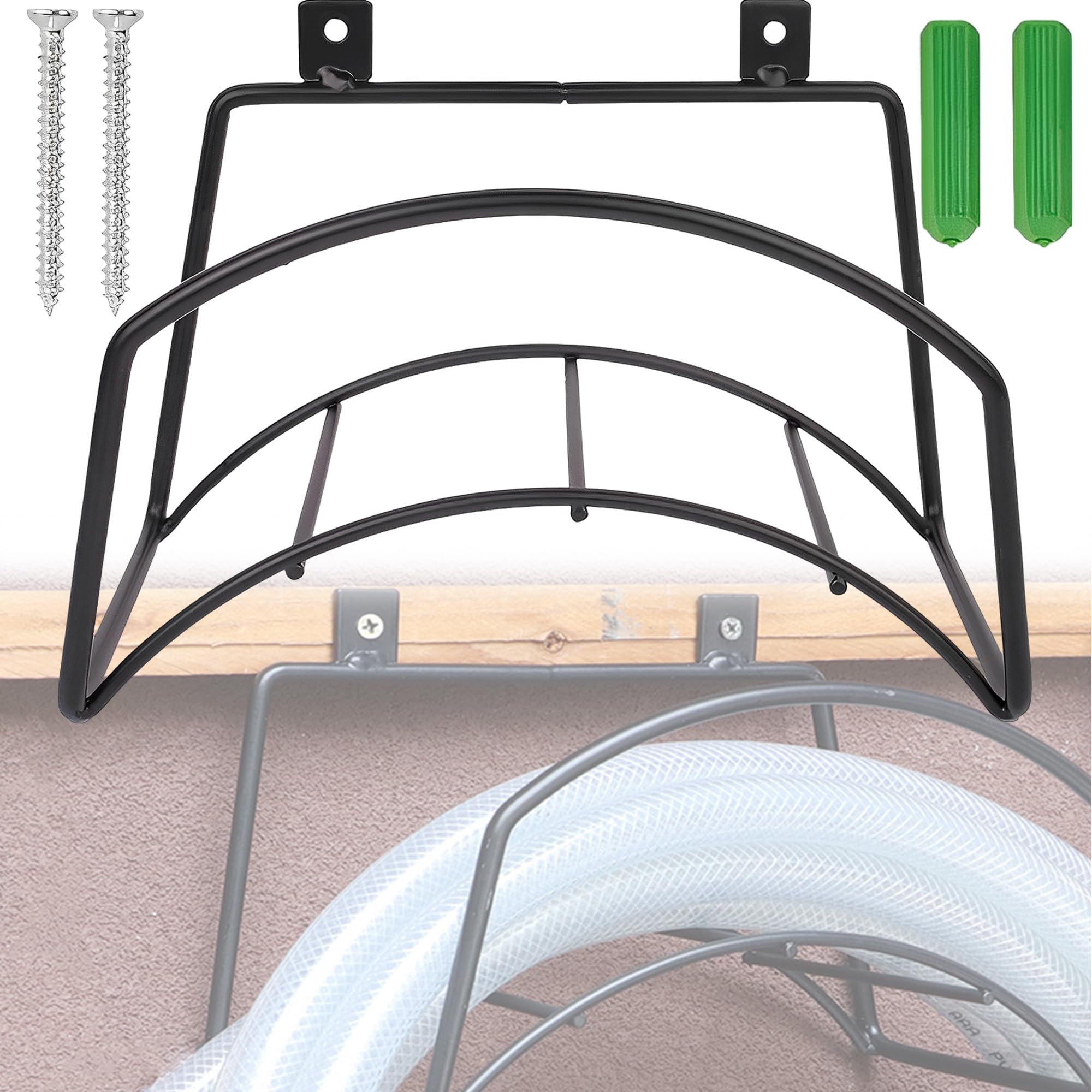 Support Mural Pour Tuyau D'Arrosage - Enrouleur En Fer Noir 23,5 X 13,5 X 15,5 Cm - Antirouille - Installation Facile - 4