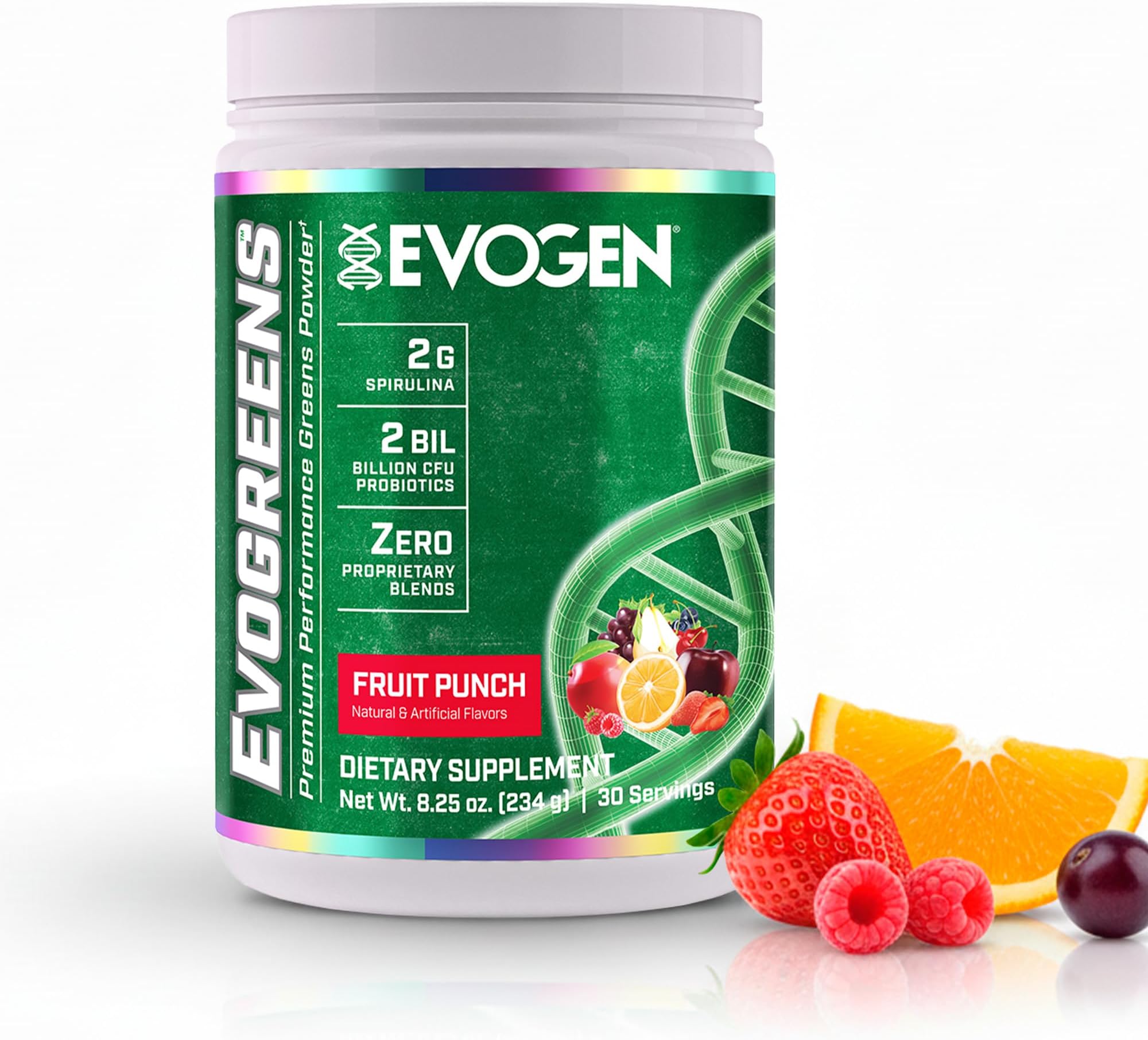Evogreens - Super Greens Powder | Promotes Recovery, Wellness & Immune Health | Greens Superfood Powder with Spirulina, Probiotics, Pomanox Pomegranate Extract | Fruit Punch | 30 Servings