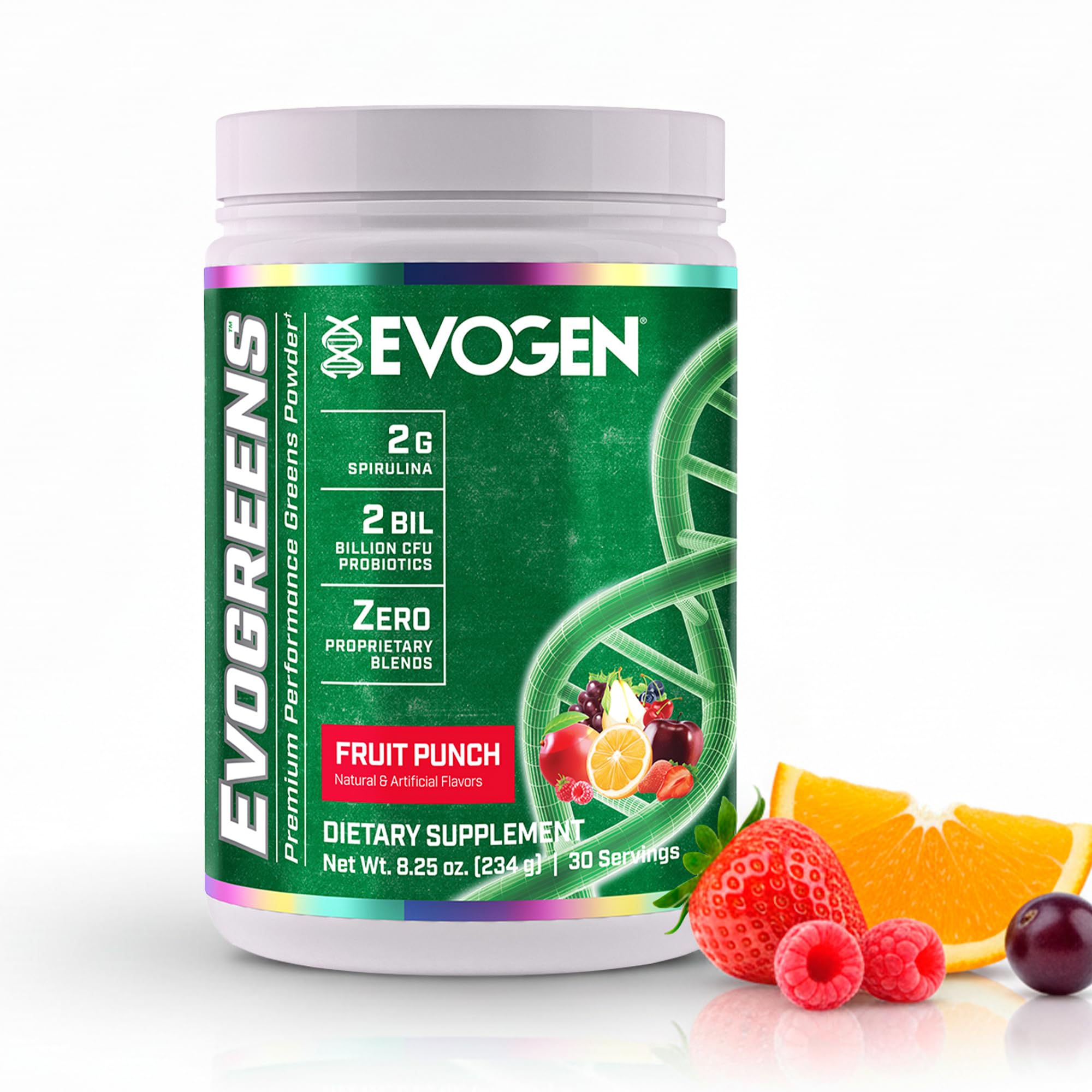 Evogreens - Super Greens Powder | Promotes Recovery, Wellness & Immune Health | Greens Superfood Powder with Spirulina, Probiotics, Pomanox Pomegranate Extract | Fruit Punch | 30 Servings