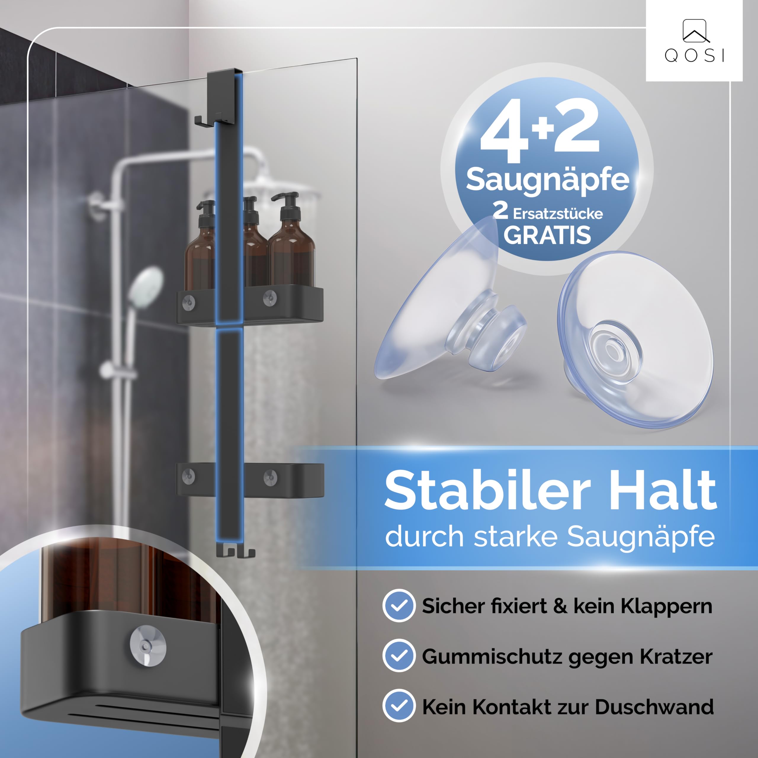 Duschablage zum Hängen inkl. 3 Shampoo Flaschen | Dusch Ablage aus rostfreiem Edelstahl | Duschkorb zum hängen für dein Spa-Feeling im eigenen Bad | Duschregal ohne bohren | Shower Shelf