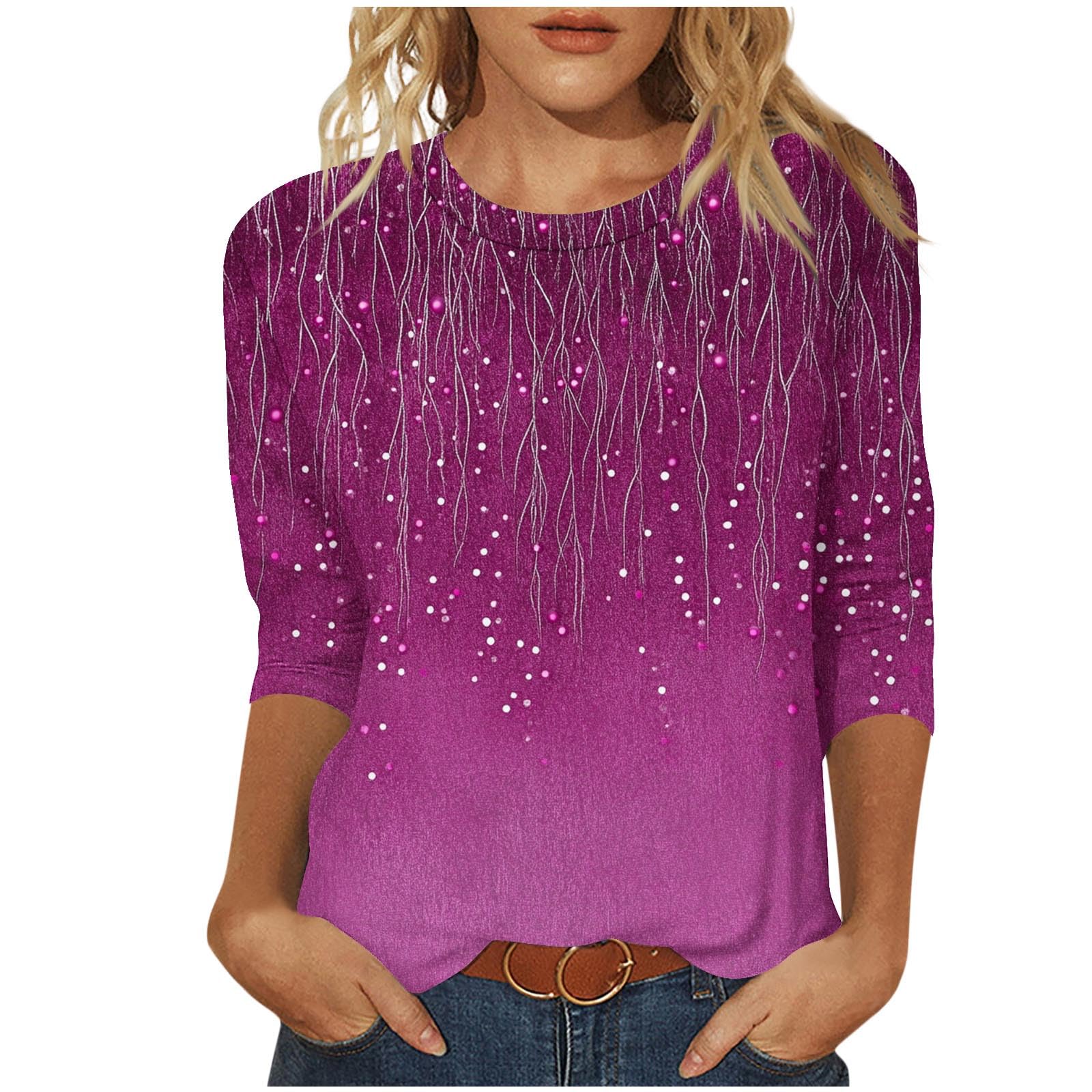 3/4 Length Sleeve Floral Printed Shirts Women's Casual 3/4 Sleeve T-Shirts 2025 Round Neck Tunic Tops Cute Basic Tees