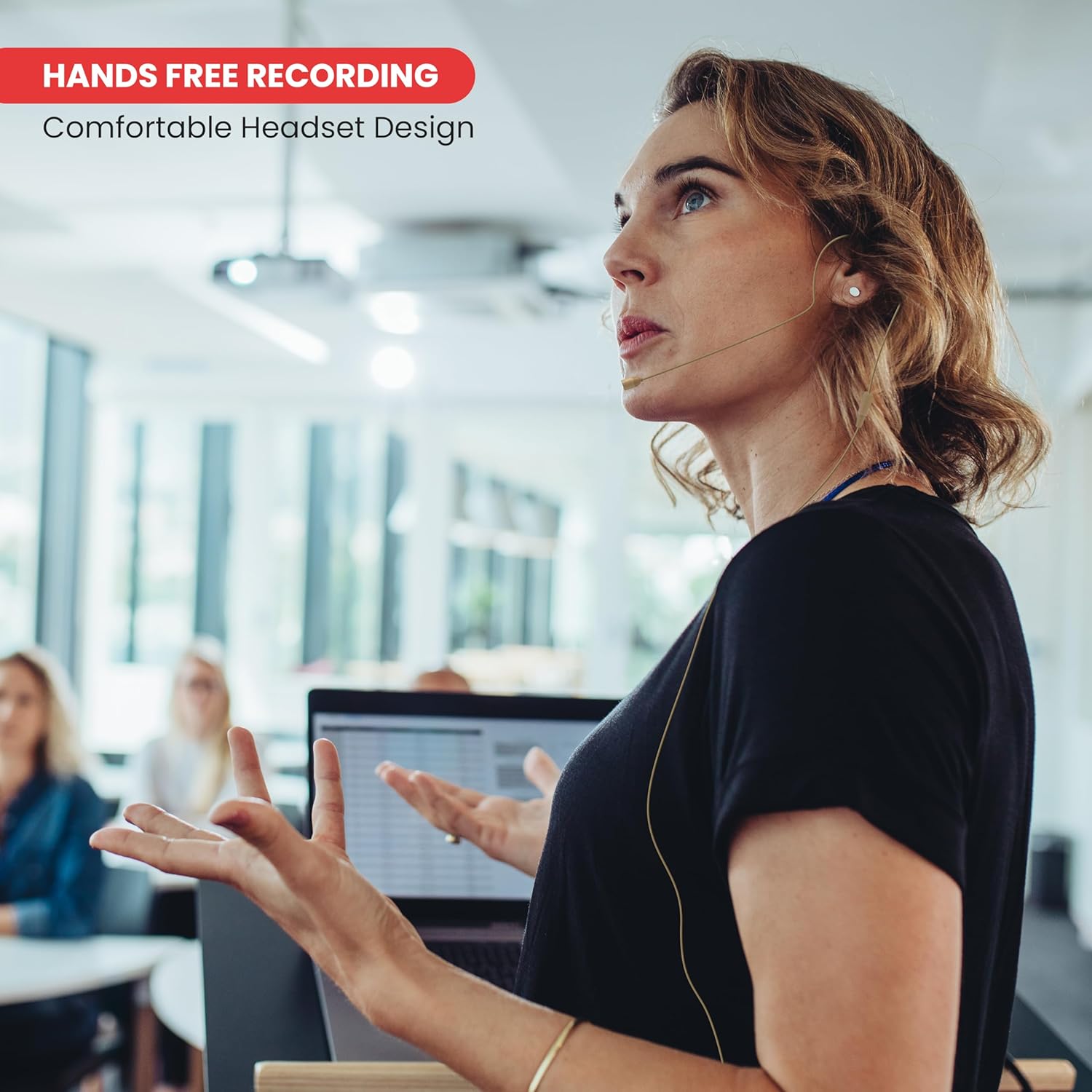 PYLE-PRO Over Ear Boom Microphone Headset - Professional Hands Free Omnidirectional Wired Audio Condenser Microphone Headset w/ 3.5mm / 1/4" Adapter, 1.2m Cable, and Windscreen - PMEM1 (Beige) - Image 2