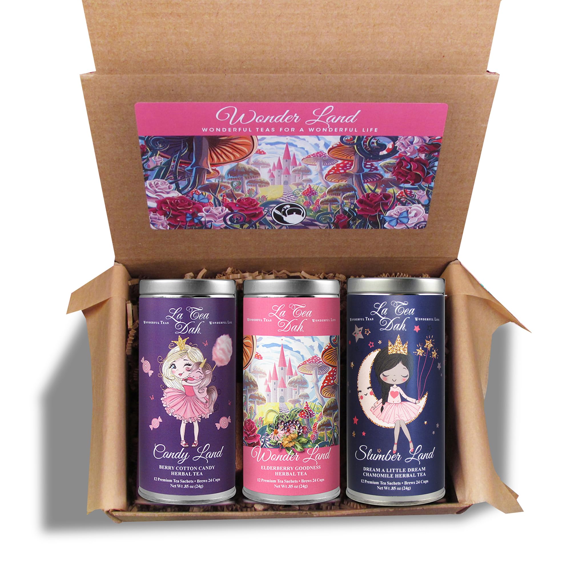 Little Princesses Kids Tea Set by La Tea Dah, Decaf Teas for Children, Gourmet Teas, Gift Sets for Birthday Parties, Assortment Gift Box (36 Caffeine