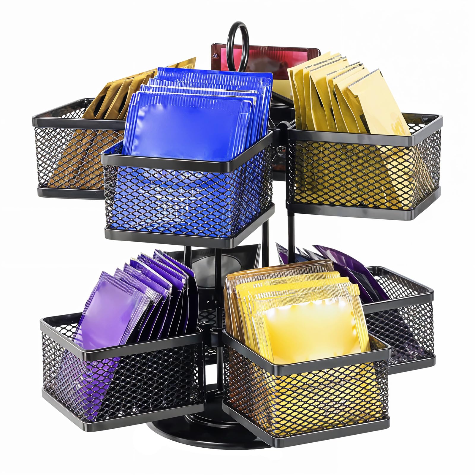 Tea Bag Organizer, Tea Bag Storage Holder Spinning Carousel 96 Teabags Container, Lazy Susan Coffee Creamer Sweetener Tea Caddy for Kitchen Counter Cabinet Pantry Shelf Organizer