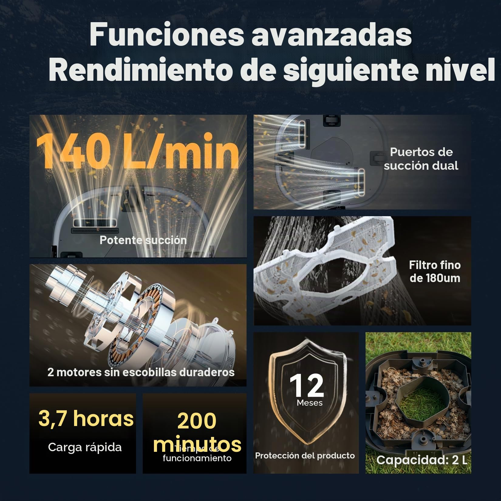 (Versión 2026) Coasteering Limpiafondos Piscina Batería, 200 Min Autonomía, 5200mAh, Succión 140 L/Min, para Agua Salada & Dulce, 2 Motores Brushless, Robot Automático para Piscinas hasta 120 m²